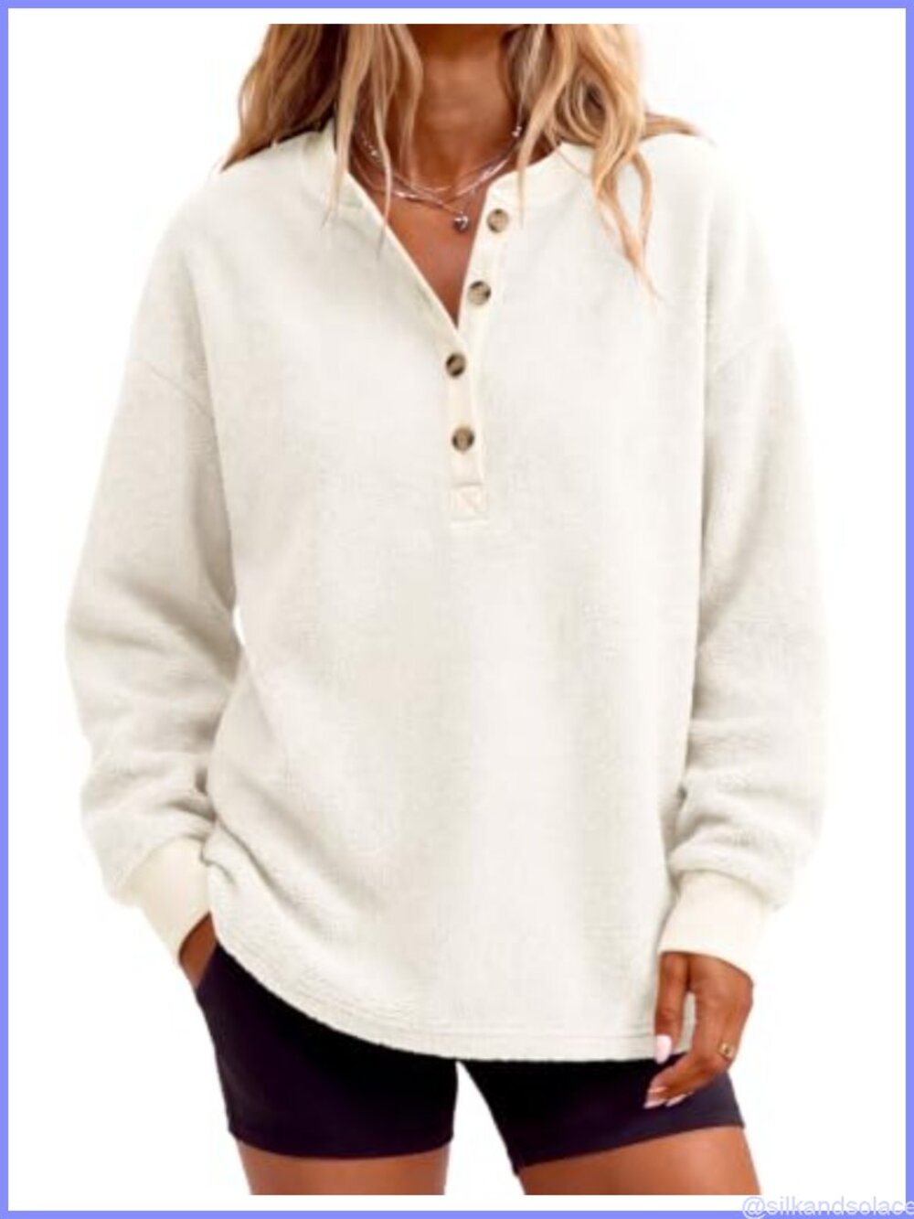 ANRABESS Fuzzy Sherpa Sweatshirt Henley V Neck Fleece Pullover